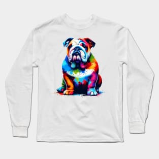 Colorful Artistic English Bulldog in Splash Paint Style Long Sleeve T-Shirt